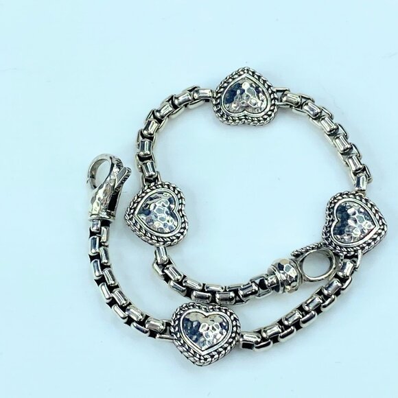 JAI Sterling Silver Symbols of Love Box Chain Station Bracelet JR9288 - Picture 6 of 8